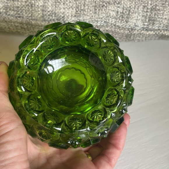Vintage LE SMITH moon stars green glass pedestal covered candy Dish/ lid RARE - Picture 5 of 6